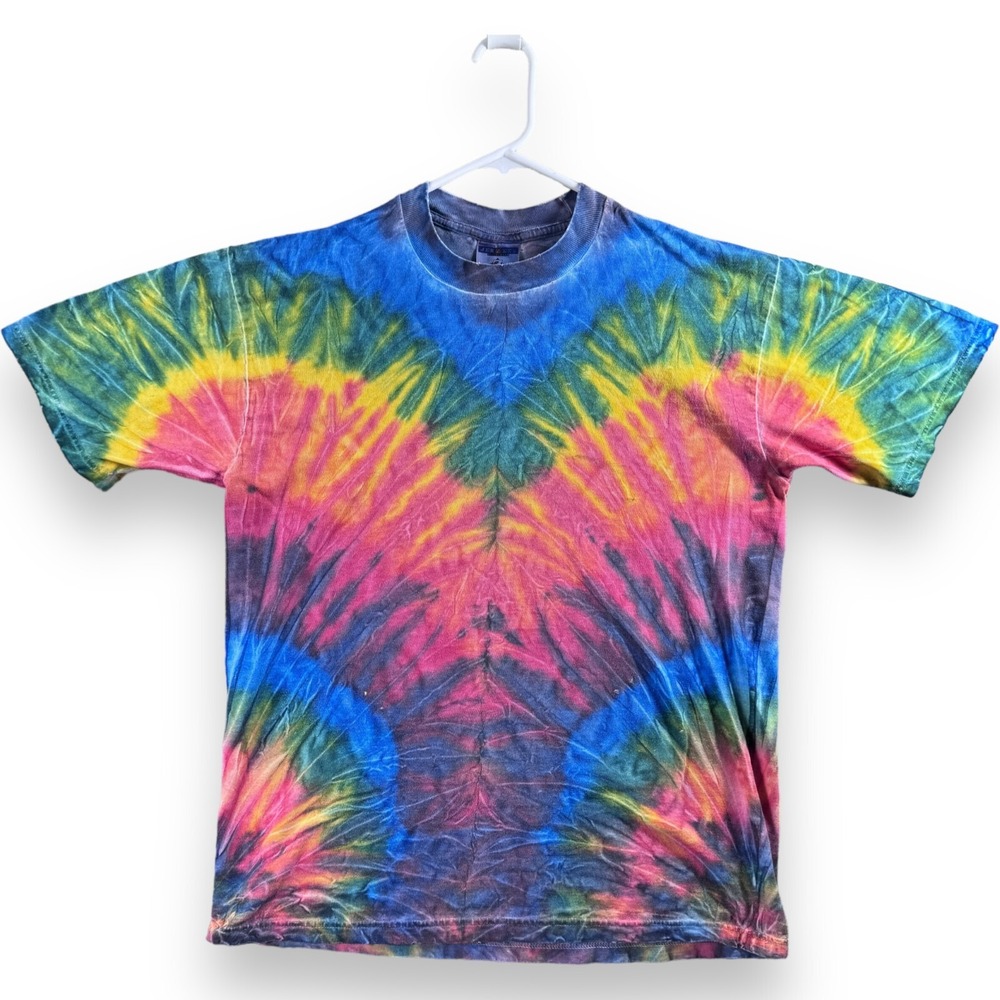 Vintage 90s Jerzees Tie Dye T-Shirt Mens Medium Blank Hippie Distressed